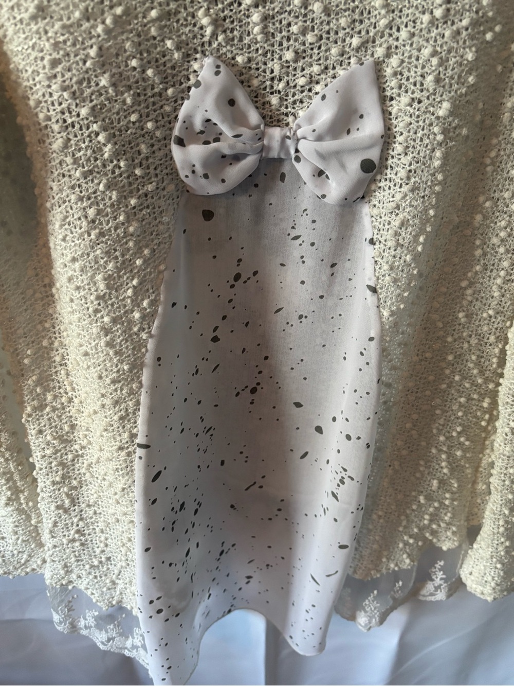 Joseph Ribkoff Popcorn Knit Tunic Mixed Media Sweater 8 Artsy Woman Lace Bow - Picture 5 of 7